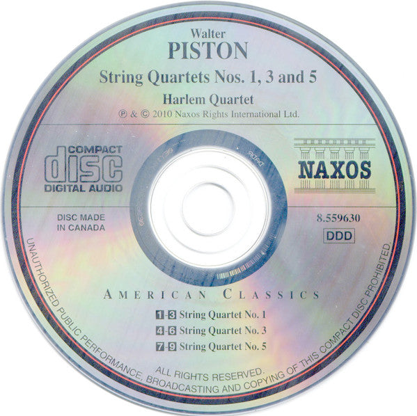 Walter Piston, Harlem Quartet, Ilmar Gavilán, Melissa White (2), Juan-Miguel Hernandez*, Desmond Neysmith : String Quartets Nos. 1, 3 And 5 (CD, Album)
