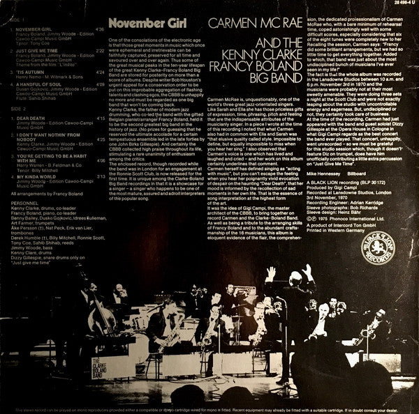 Carmen McRae And Clarke-Boland Big Band : November Girl (LP, Album)