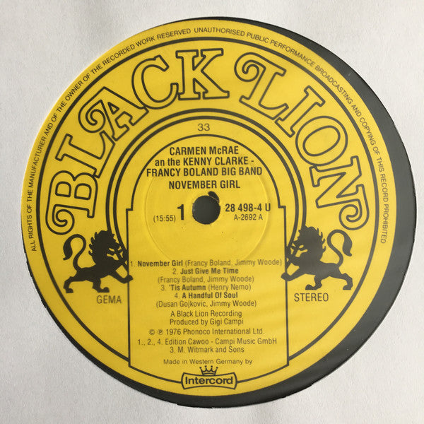 Carmen McRae And Clarke-Boland Big Band : November Girl (LP, Album)