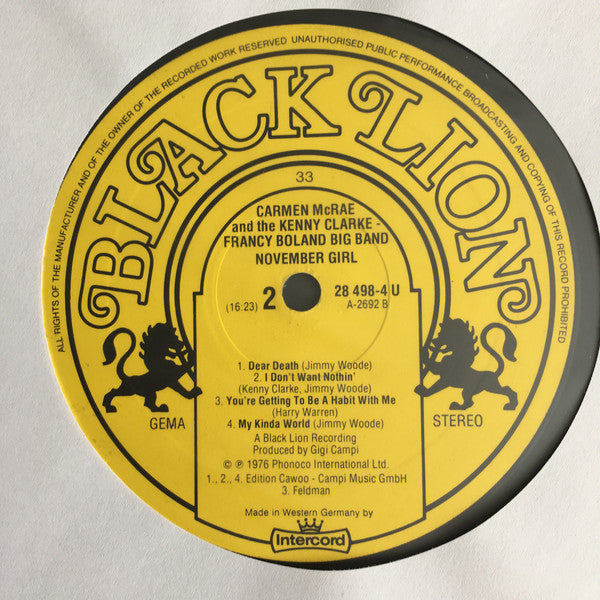 Carmen McRae And Clarke-Boland Big Band : November Girl (LP, Album)