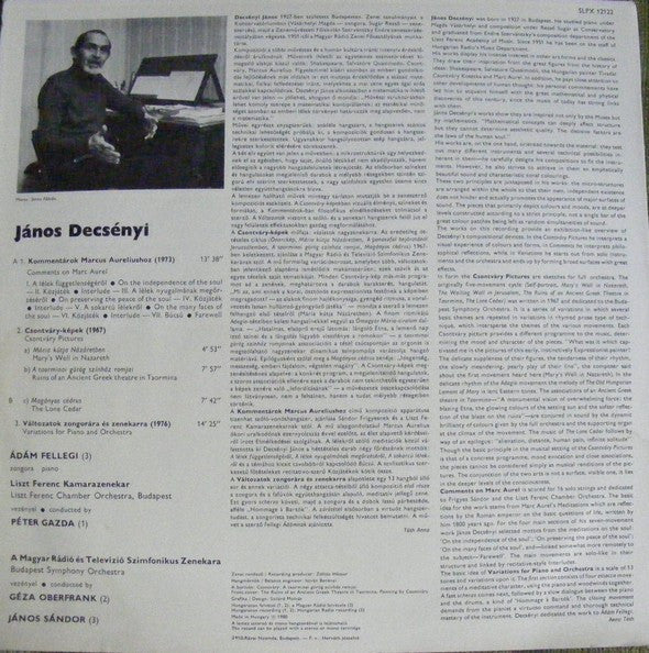János Decsényi : Comments On Marc Aurel / Csontváry Pictures / Variations For Piano And Orchestra (LP)