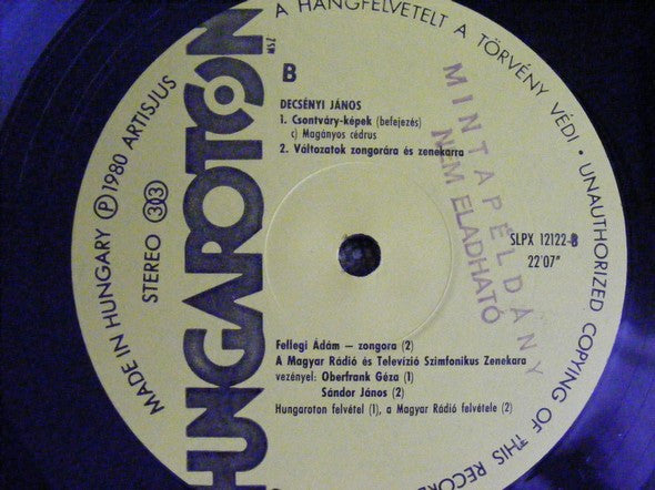 János Decsényi : Comments On Marc Aurel / Csontváry Pictures / Variations For Piano And Orchestra (LP)