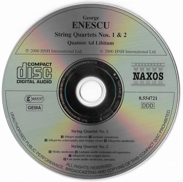 Enescu*, Quatuor Ad Libitum : String Quartets Nos. 1 &amp; 2 (CD, Album)