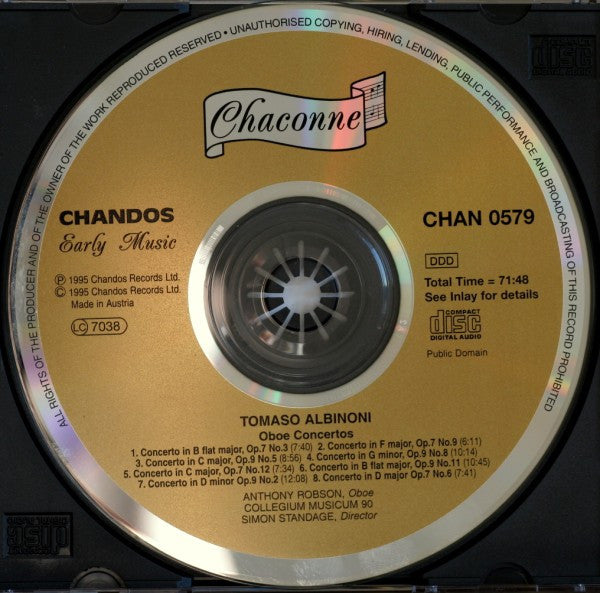Albinoni*, Simon Standage, Collegium Musicum 90, Anthony Robson : Complete Oboe Concertos (CD, Album)