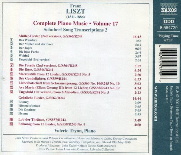 Franz Liszt, Valerie Tryon : Schubert Song Transcriptions 2 (CD, Album)