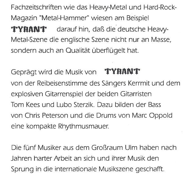 Tyrant (13) : Live And Crazy (CD, Album)