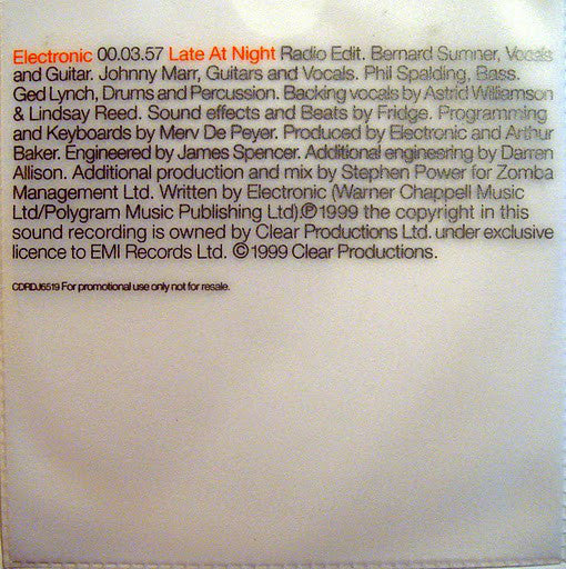 Electronic : Late At Night (Minimax, Single, Promo, PVC)