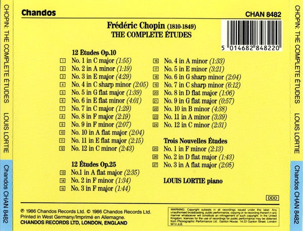 Chopin* - Louis Lortie : The Complete Etudes - Op.10, Op.25, Trois Nouvelles Etudes (CD, Album)