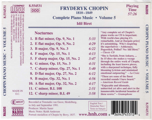 Fryderyk Chopin*, Idil Biret : Nocturnes (Volume 1) (CD, Album, RE)