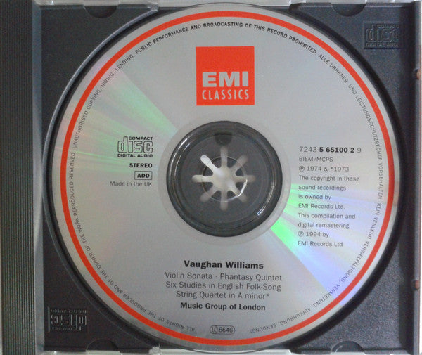 Vaughan Williams* / Music Group Of London* / Hugh Bean : Chamber Music (For Jean On Her Birthday) (CD, Album, RM)