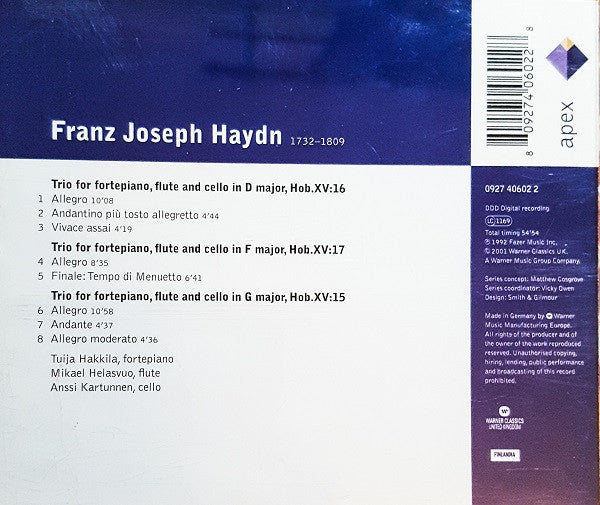Haydn* - Tuija Hakkila, Mikael Helasvuo, Anssi Karttunen : Trios For Flute, Fortepiano And Cello (CD)