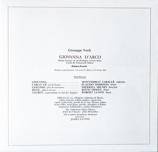 Verdi*  -  Montserrat Caballé, Placido Domingo, Sherrill Milnes, London Symphony Orchestra  &amp; Ambrosian Opera Chorus*, James Levine (2) : Giovanna D&#39;Arco (3xLP, Album + Box)