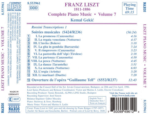 Franz Liszt, Kemal Gekić : Rossini Transcriptions: Soirées Musicales • Guillaume Tell Overture (CD, Album)