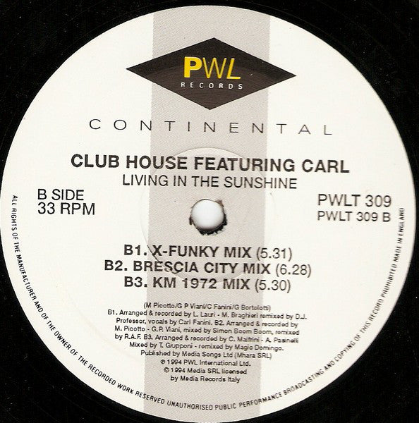 Club House Featuring Carl Fanini : Living In The Sunshine (12&quot;)