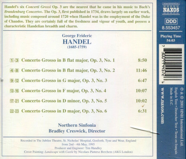 Georg Friedrich Händel, Northern Sinfonia, Bradley Creswick : Concerti Grossi Op. 3, Nos. 1-6 (CD, Album)