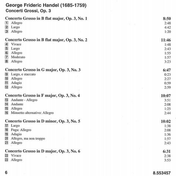 Georg Friedrich Händel, Northern Sinfonia, Bradley Creswick : Concerti Grossi Op. 3, Nos. 1-6 (CD, Album)