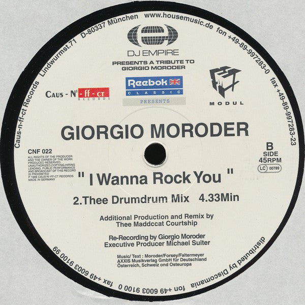 Giorgio Moroder : I Wanna Rock You (12&quot;)