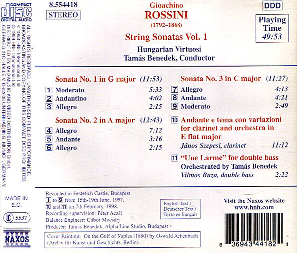 Rossini* - Hungarian Virtuosi, Tamás Benedek : String Sonatas Nos. 1, 2 And 3 (CD, Album)