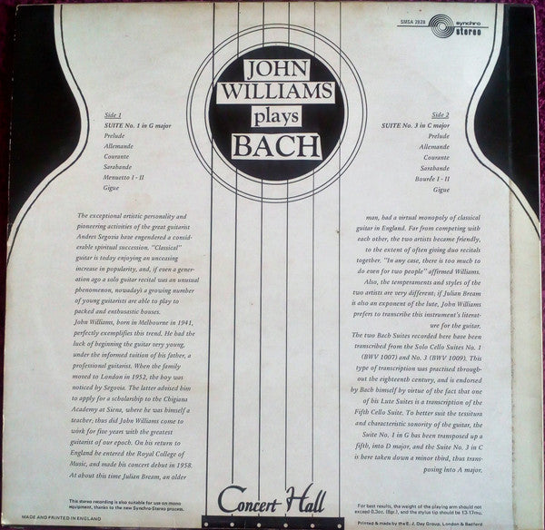 Bach* - John Williams (7) : John Williams Plays Bach (LP, Album)