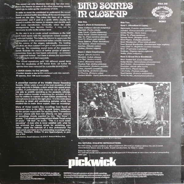 Victor C. Lewis : Bird Sounds In Close Up (LP, Album, Mono, RE)