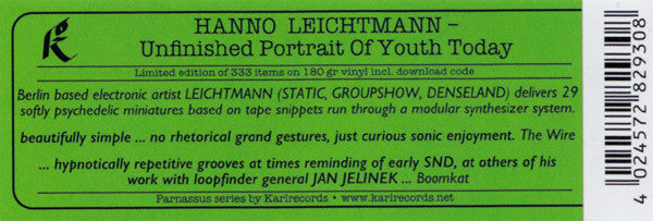 Hanno Leichtmann : Unfinished Portrait Of Youth Today (LP, Ltd, RE, 180)