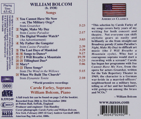 Bolcom*, Carole Farley : Songs (CD, Album)