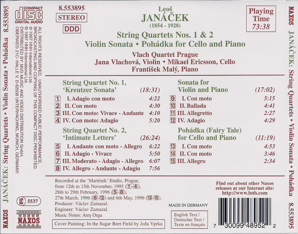 Leoš Janáček - Vlach Quartet Prague : String Quartets Nos. 1 &amp; 2 • Violin Sonata • Pohádka For Cello And Piano (CD, Album)
