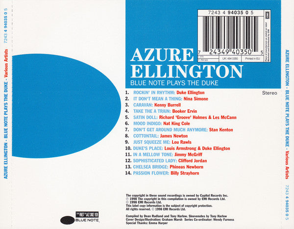 Various : Azure Ellington (Blue Note Plays The Duke) (CD, Comp, Enh)