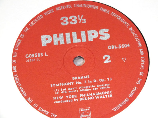 New York Philharmonic*, Bruno Walter - Brahms* : Symphony No. 2 In D, Op. 73 (LP)