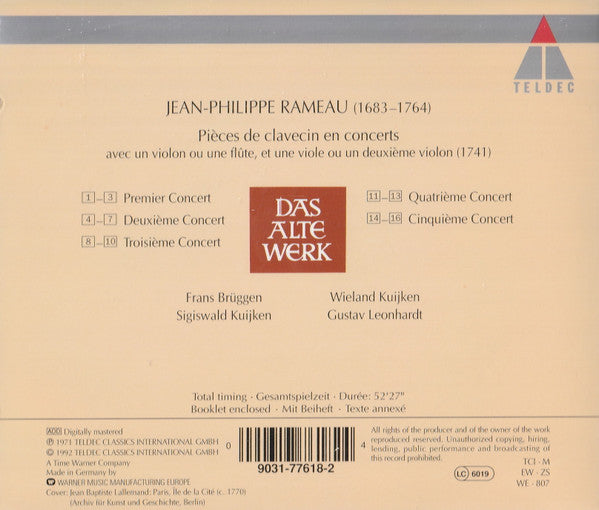 Jean-Philippe Rameau, Frans Brüggen ∙ Sigiswald Kuijken ∙ Wieland Kuijken ∙ Gustav Leonhardt : Pièces De Clavecin En Concerts (CD, RE)