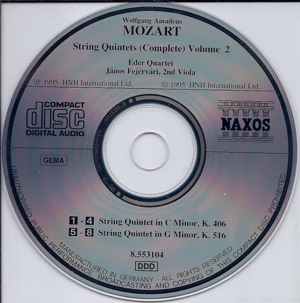 Mozart* - Éder Quartet, János Fejérvári : String Quintets (Complete) Volume 2 - K. 406 • K. 516 (CD, Album)