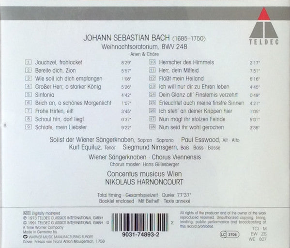Johann Sebastian Bach / Concentus Musicus Wien, Nikolaus Harnoncourt : Weihnachtsoratorium • Arien &amp; Chöre (CD)