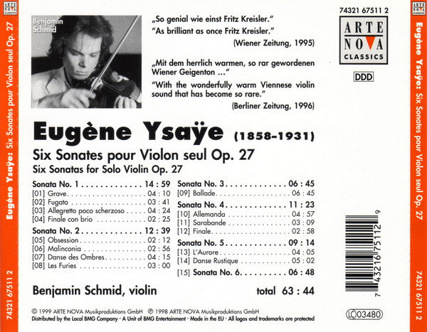 Ysaÿe*, Benjamin Schmid : Sonatas For Solo Violin (CD)
