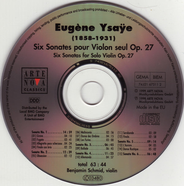 Ysaÿe*, Benjamin Schmid : Sonatas For Solo Violin (CD)