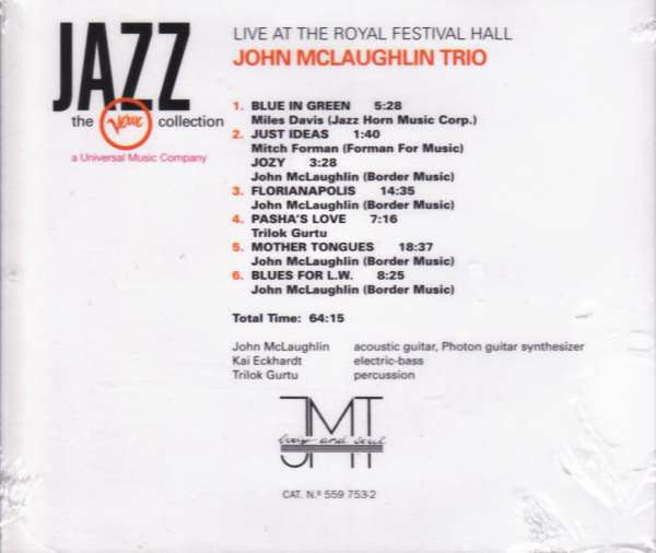 John McLaughlin Trio : Live At The Royal Festival Hall November 27, 1989 (CD, Album, RE)