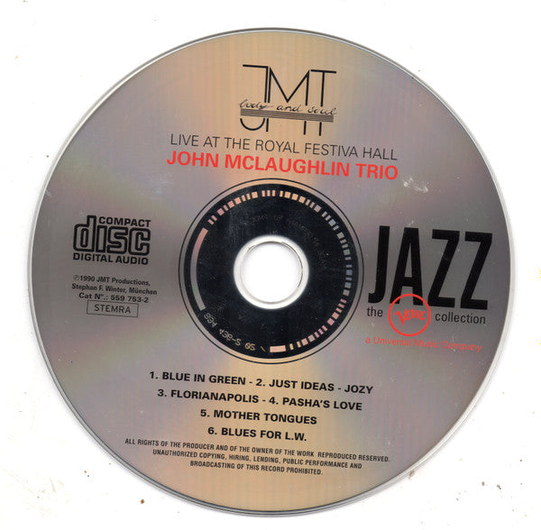 John McLaughlin Trio : Live At The Royal Festival Hall November 27, 1989 (CD, Album, RE)