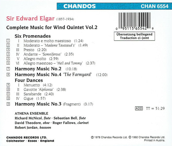 Athena Ensemble, Elgar* : Complete Music For Wind Quintet Vol. 2 (CD, Album, RE, RM)