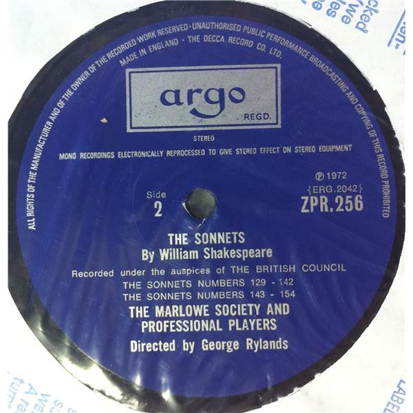 William Shakespeare Recorded by The Marlowe Dramatic Society And Professional Players Directed by George Rylands : The Sonnets (3xLP, Mono + Box)