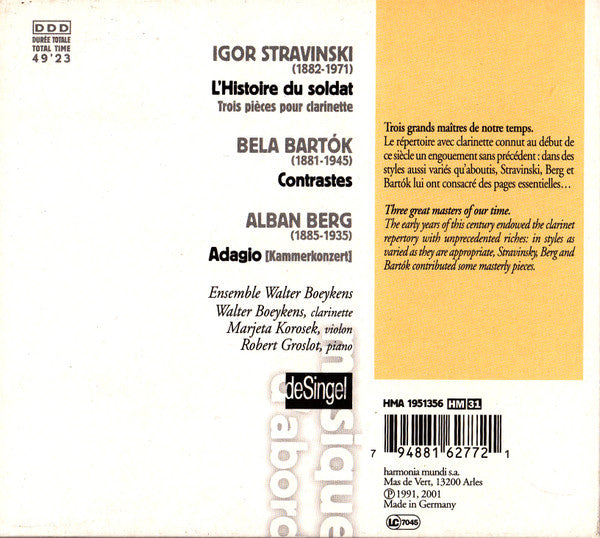 Ensemble Walter Boeykens : Stravinski: L&#39;histoire Du Soldat; Bartók: Contrastes (CD, Album)