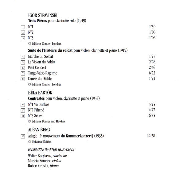 Ensemble Walter Boeykens : Stravinski: L&#39;histoire Du Soldat; Bartók: Contrastes (CD, Album)