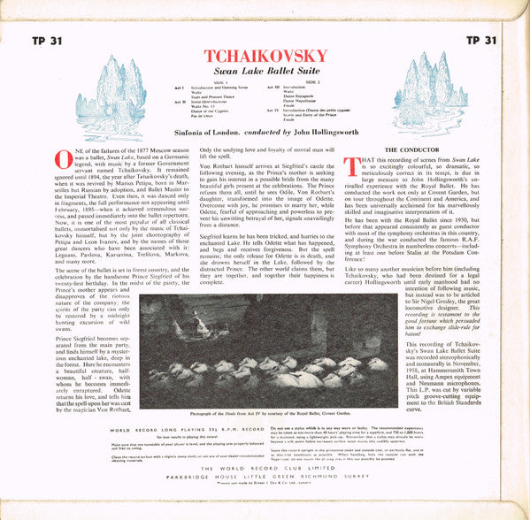Tchaikovsky*, Sinfonia Of London* Conducted By John Hollingsworth : Swan Lake - Ballet Suite (LP, Album, Club, RE)