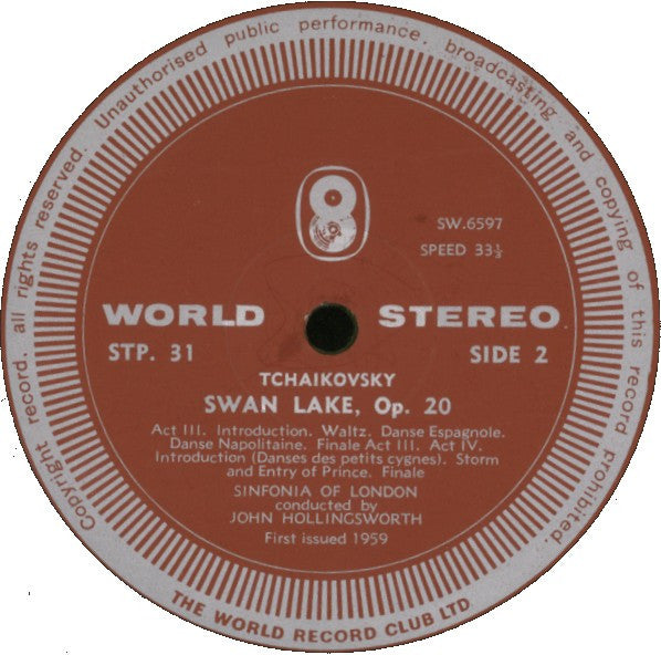 Tchaikovsky*, Sinfonia Of London* Conducted By John Hollingsworth : Swan Lake - Ballet Suite (LP, Album, Club, RE)
