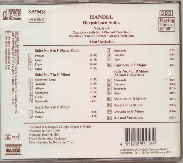 Handel*, Alan Cuckston : Harpsichord Suites Nos. 6-8 (CD, Album)