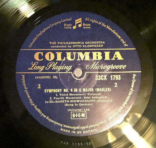 Mahler*, Otto Klemperer, Philharmonia Orchestra, Elisabeth Schwarzkopf : Symphony No. 4 (LP, Album, Mono)
