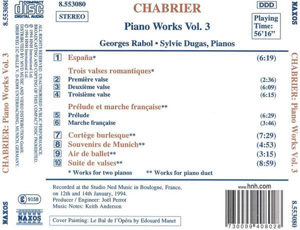 Chabrier*, Georges Rabol, Sylvie Dugas : Piano Works Vol. 3 (CD)