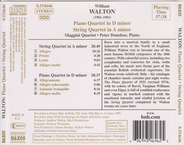 Walton* - Maggini Quartet*, Peter Donohoe : Piano Quartet (1921) - String Quartet (1947) (CD, Album)