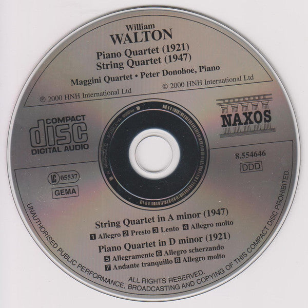 Walton* - Maggini Quartet*, Peter Donohoe : Piano Quartet (1921) - String Quartet (1947) (CD, Album)