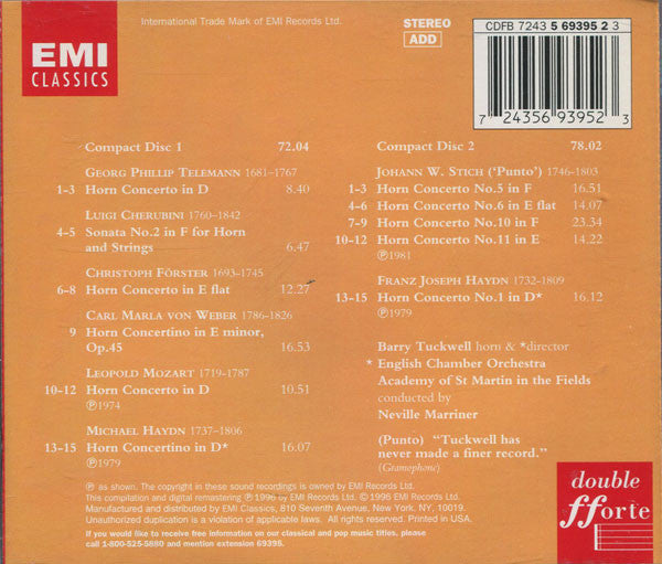 Telemann* • Cherubini* • Förster* • Weber* • L. Mozart* • M. Haydn* • Punto* • F. J. Haydn* – Barry Tuckwell • Academy Of St. Martin in the Fields* / Sir Neville Marriner : Horn Concertos (2xCD, Comp, RE, RM)