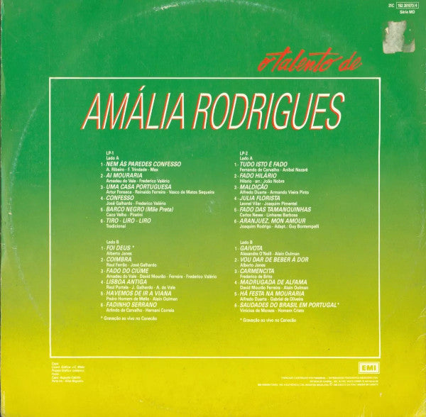 Amália Rodrigues : O Talento De Amália Rodrigues (2xLP, Comp)