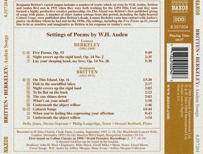 Britten*, Berkeley*, Philip Langridge, Della Jones, Steuart Bedford : Auden Songs  (CD, Album, RE)